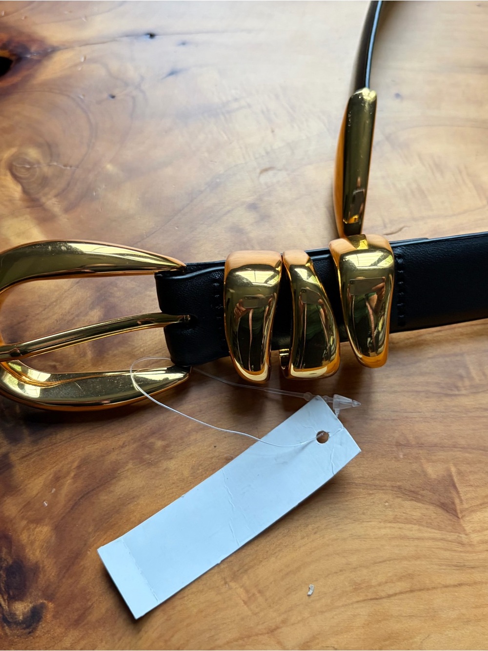 Madewell Black Leather Belt with Gold Buckle - Picture 3 of 7